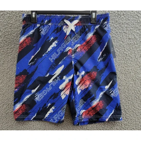 Tommy Hilfiger Wave All Over Print Swim Trunks Big Boys XL 18/20 Surf the Web